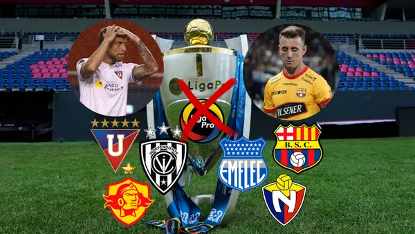 Trofeo Liga Pro, escudos de los equipos Barcelona SC, Liga de Quito, Emelec, Aucas, IDV. Foto tomada de: Liga Pro/Pes Logos