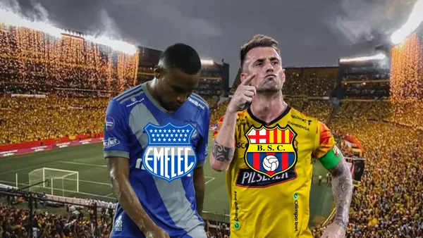 Valencia con la cabeza agachada, Damián Díaz celebrando. Foto tomada de: Barcelona SC/Emelec/API