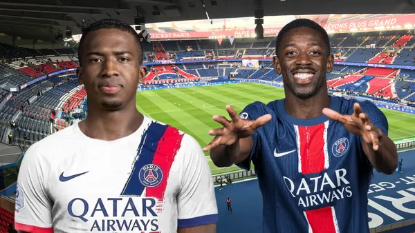 Willian Pacho y Ousmane Dembélé (Foto tomada de: Wikipedia/PSG/UEFA)