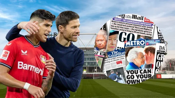 Xabi Alonso abrazando a Piero Hincapié en el BayArena (Foto tomada de: Bayer Leverkusen/Bundesliga/El Español)