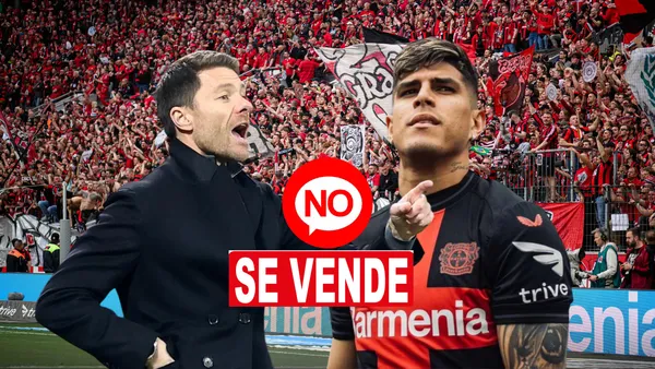Xabi Alonso indicándole a Piero Hincapié que no se vende. Foto tomada de Sport/Bayer Leverkusen