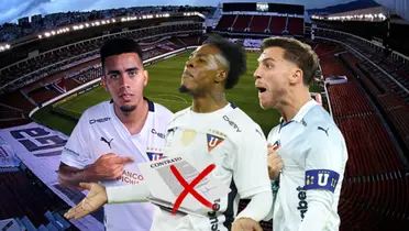 Andrés Zanini, Jhojan Julio, Ezequiel Piovi gritando. Foto tomada de: Liga de Quito