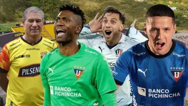 Ariel Holan, Ezequiel Piovi, Alex Arce y Alexander Domínguez (Foto tomada de: Barcelona SC/Liga de Quito/API)