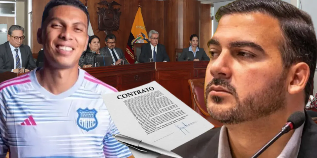 Diego López con Luis Fernando León en un juzgado de Ecuador (Foto tomada de: Primicias/Emelec/Extra/T4 Franquicias)