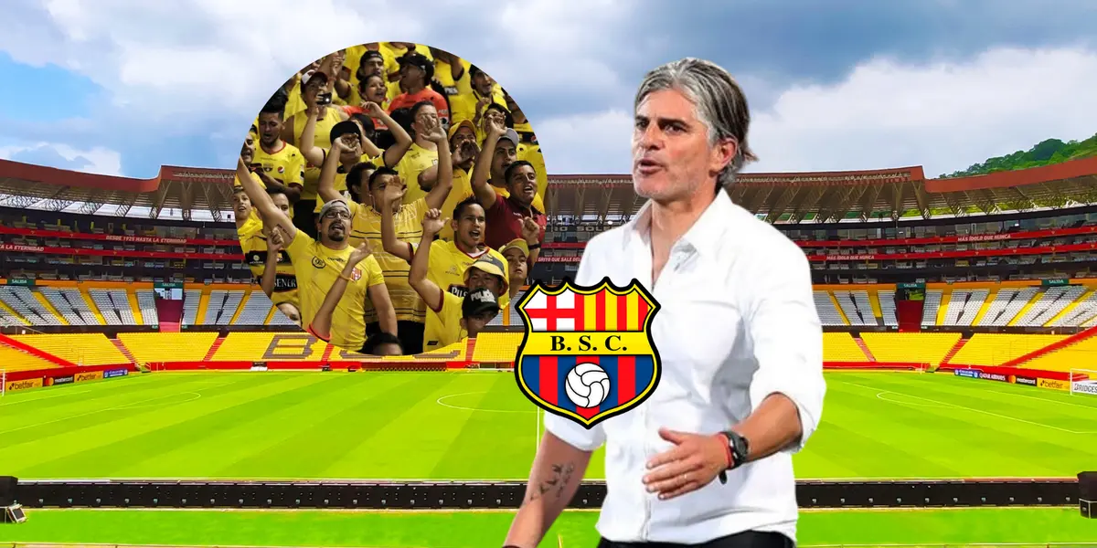 Diego López viendo la reacción de los hinchas de Barcelona SC