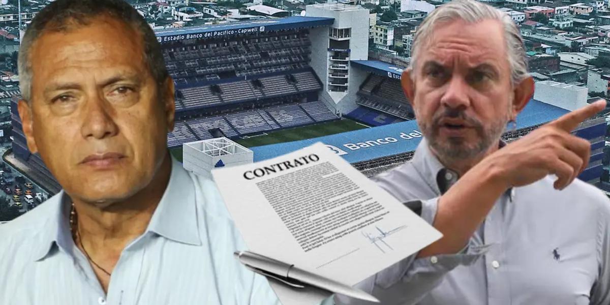 Hernán Torres y José Pileggi en el Estadio Capwell (Foto tomada de: Wikipedia/Emelec/API/T4 Franquicias)