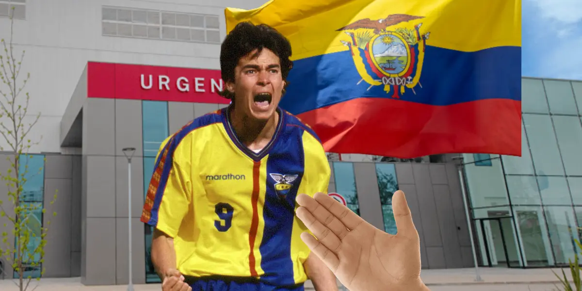 Jaime Iván Kaviedes gritando, bandera Ecuador, Clínica. Foto tomada de: Clínica Indisa/El Universo
