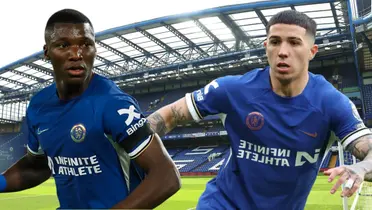 Moisés Caicedo y Enzo Fernández en Stamford Bridge (Foto tomada de: Goal/Chelsea)