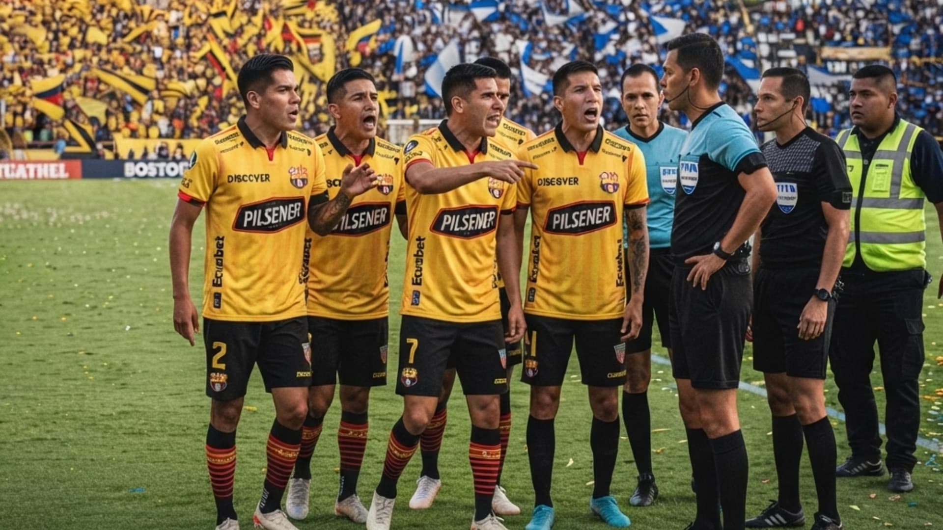 Los jugadores de Barcelona SC protestando