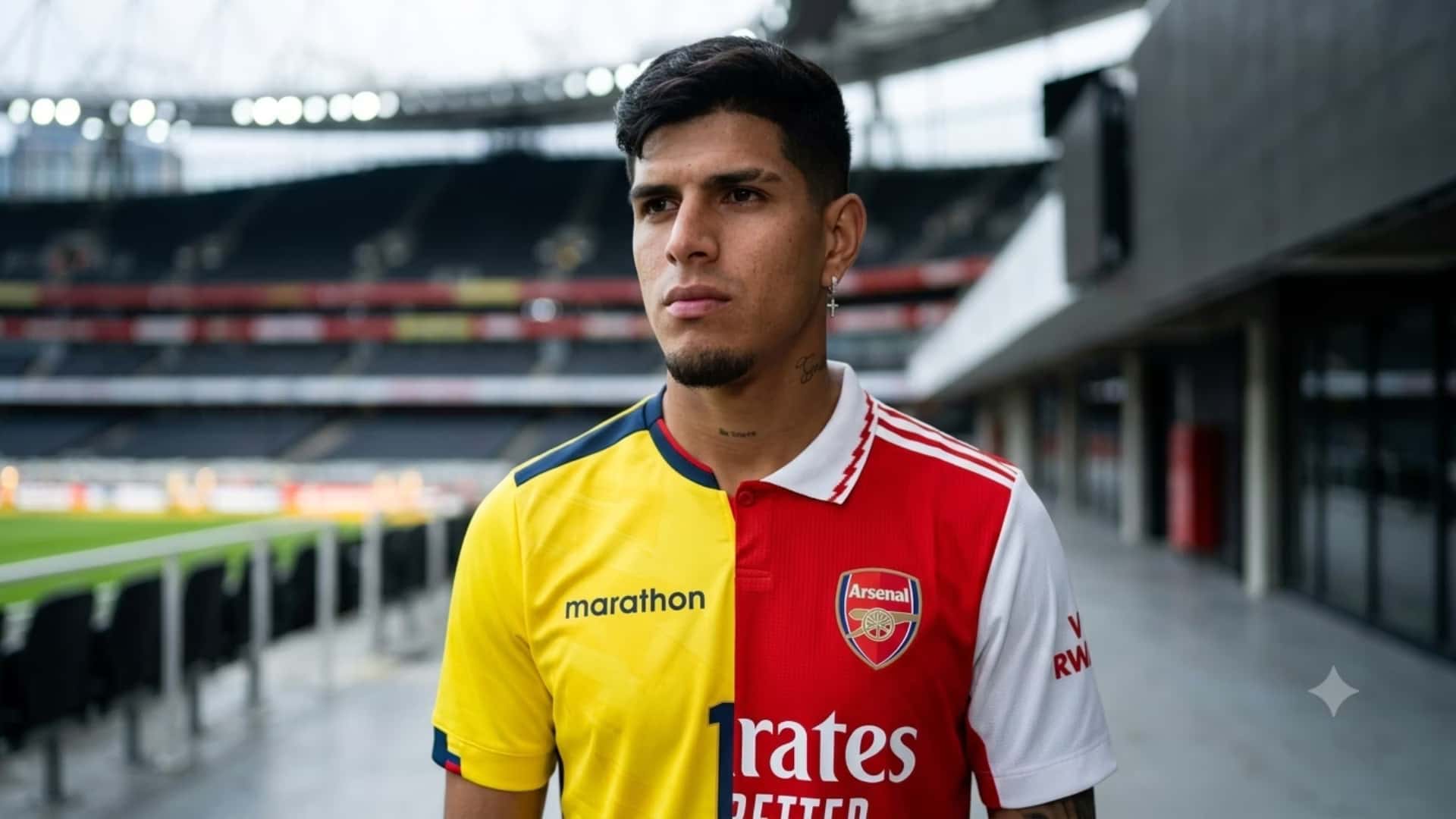 Piero Hincapié con la camiseta de Ecuador y el Arsenal