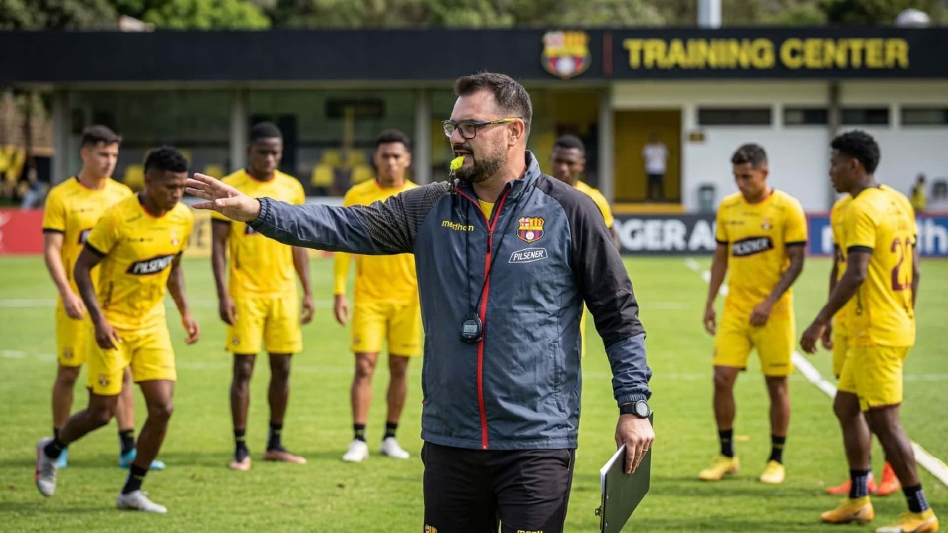 Pablo Trobbiani dirigiendo una práctica de Barcelona SC