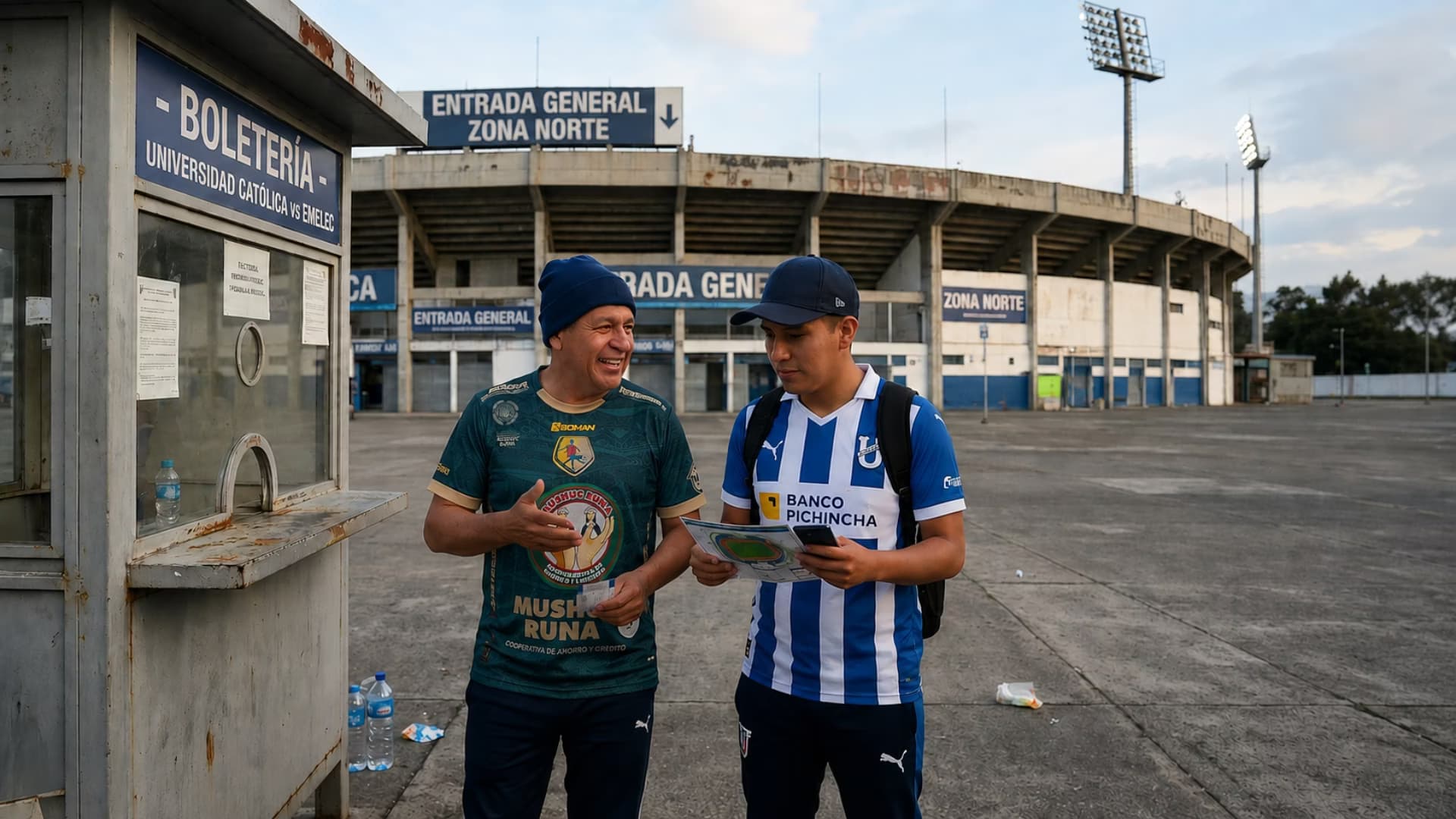 Dos hinchas de Universidad Católica comprando entradas