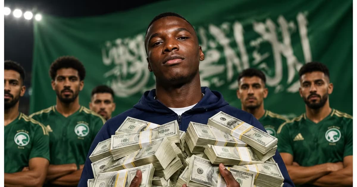 Moisés Caicedo y la selección de Arabia en el fondo