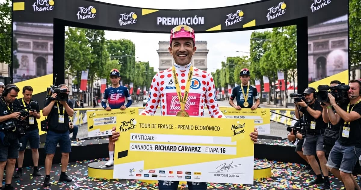 Richard Carapaz con un premio en el Tour de Francia