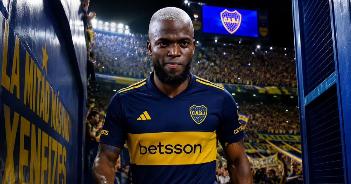 Enner Valencia con la camiseta de Boca Juniors en la Bombonera