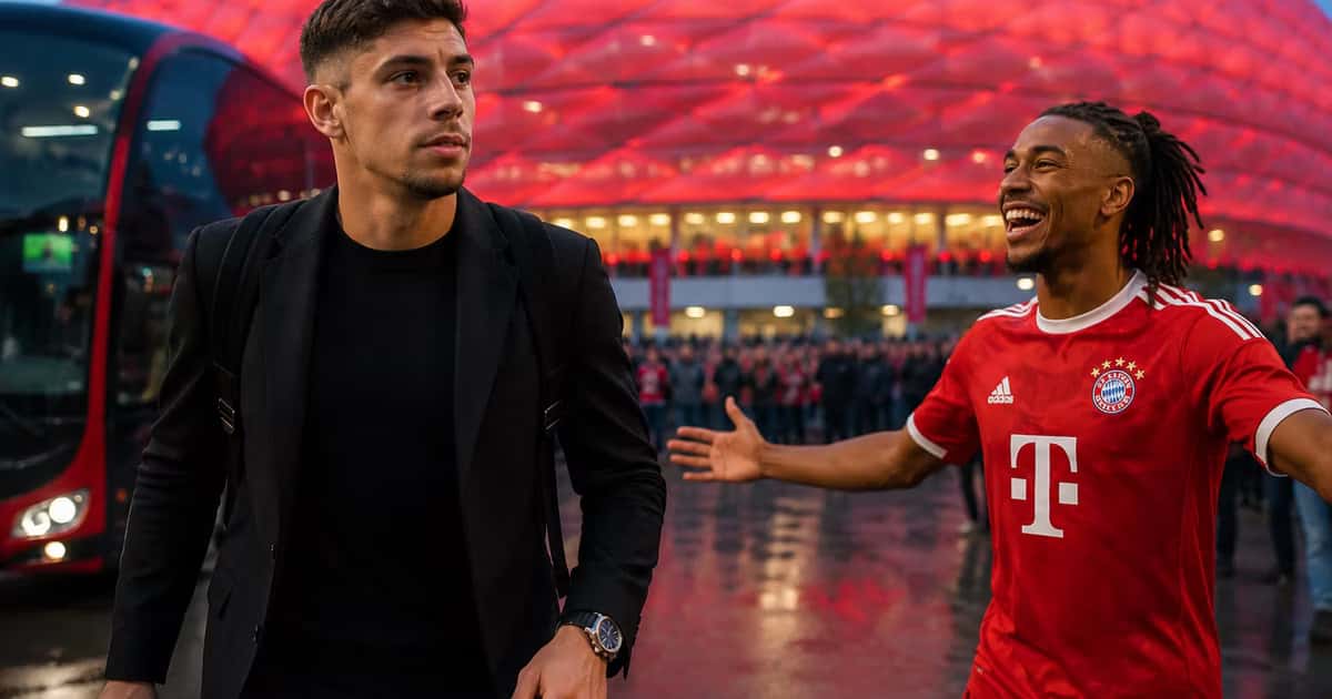 Federico Valverde y Michael Olise en el estadio del Bayern Múnich