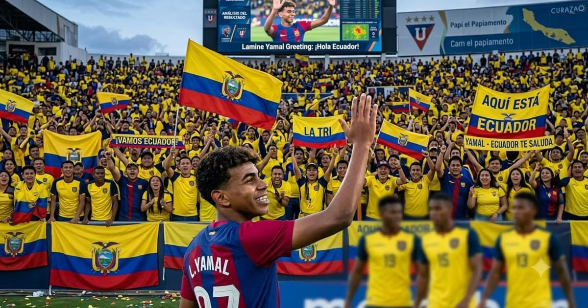 Lamine Yamal saludando a la hinchada de Ecuador