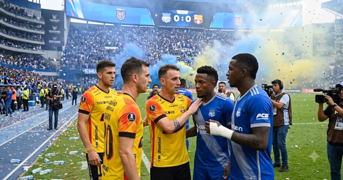 Los jugadores de Emelec y Barcelona SC