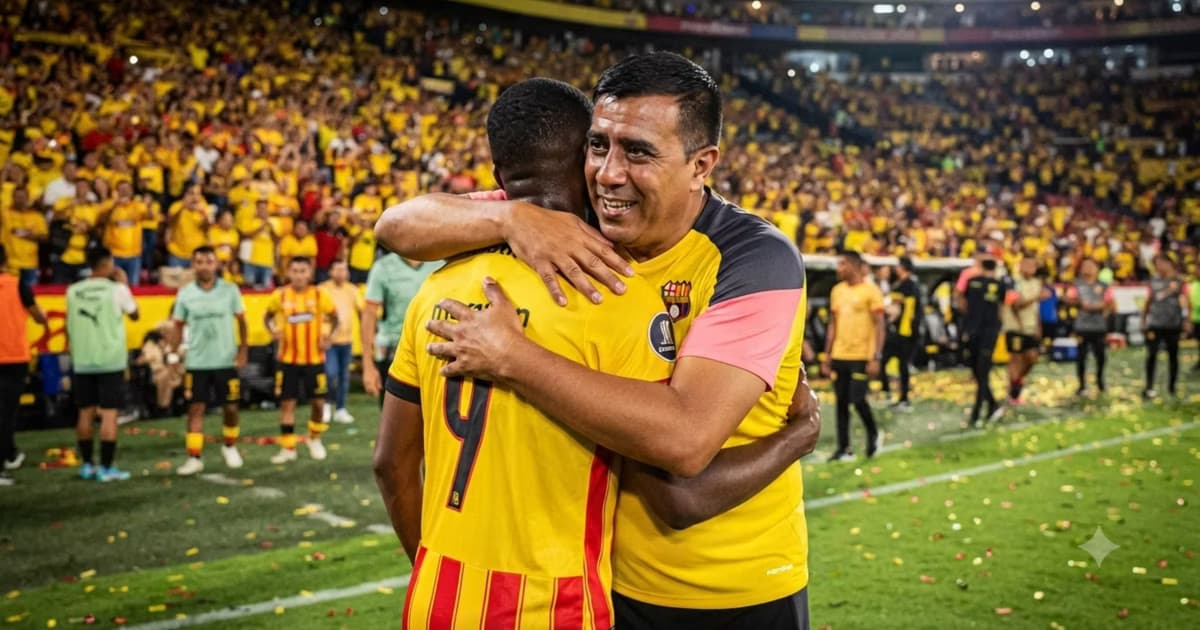 César Farías abrazando a un jugador de BSC