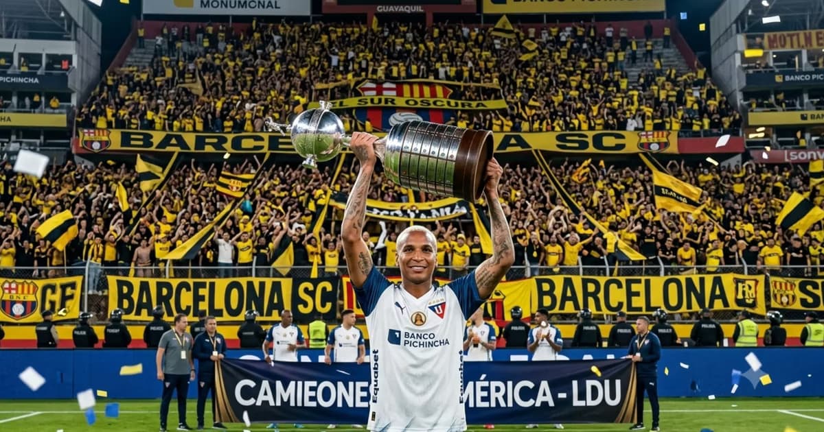 Deyverson mostrando la Libertadores a la hinchada de BSC