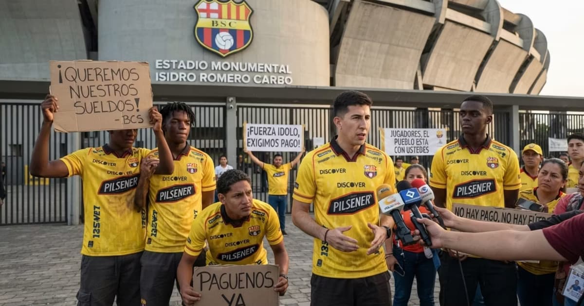 Los jugadores de Barcelona SC pidiendo su salario