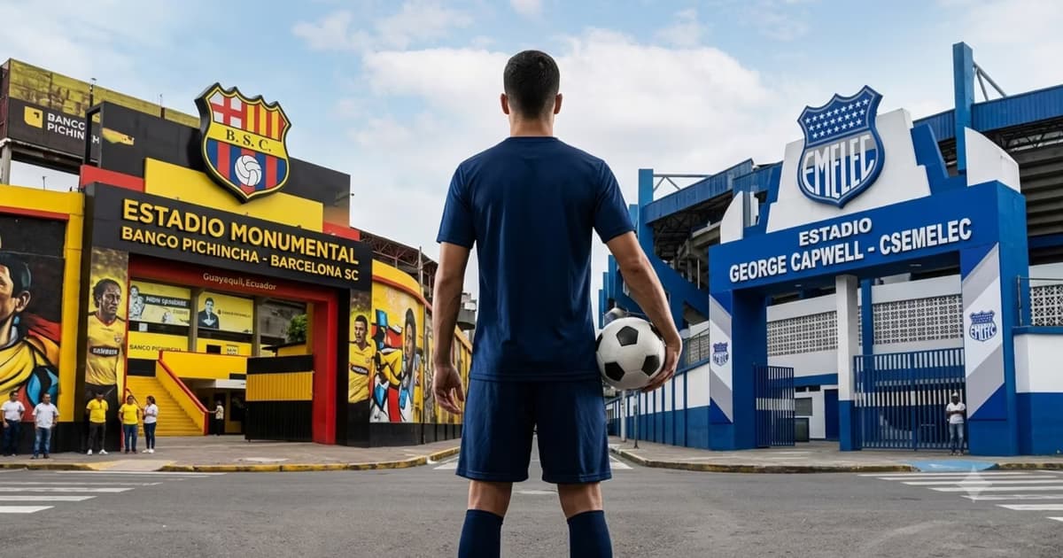 Un jugador en medio de Barcelona SC y Emelec