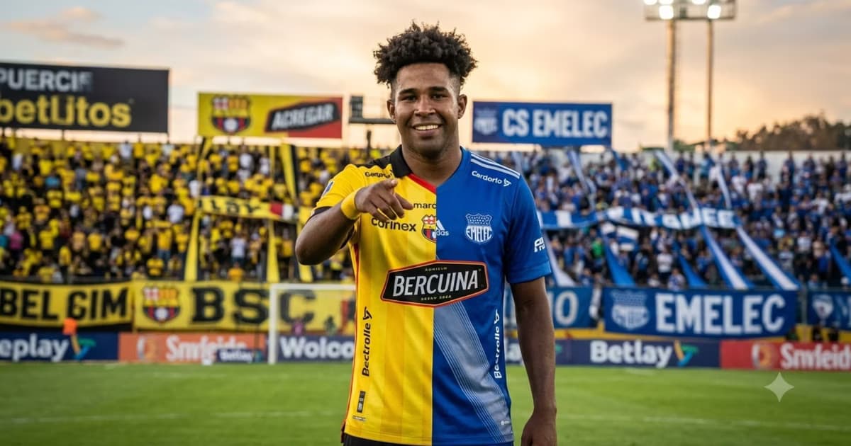 Daniel Valencia con la camiseta de Barcelona SC y Emelec