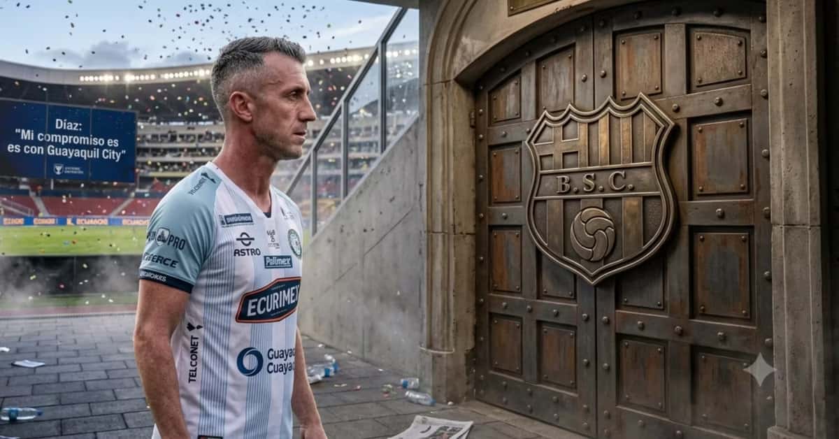 Damián Díaz mirando la puerta de Barcelona SC