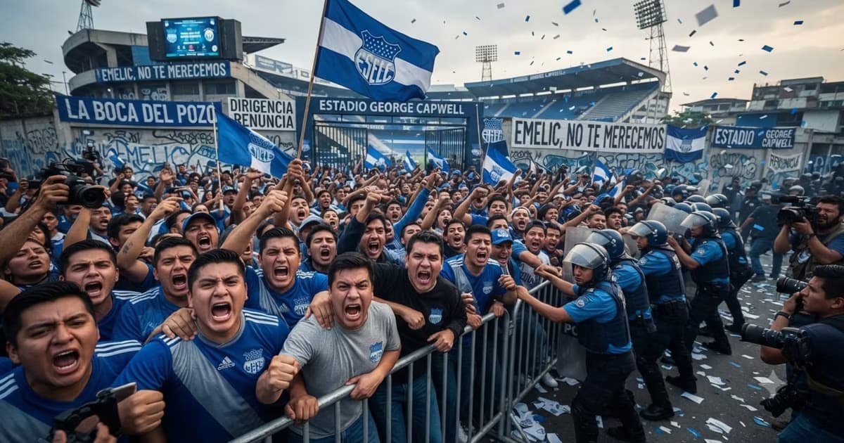 Los hinchas de Emelec enojados