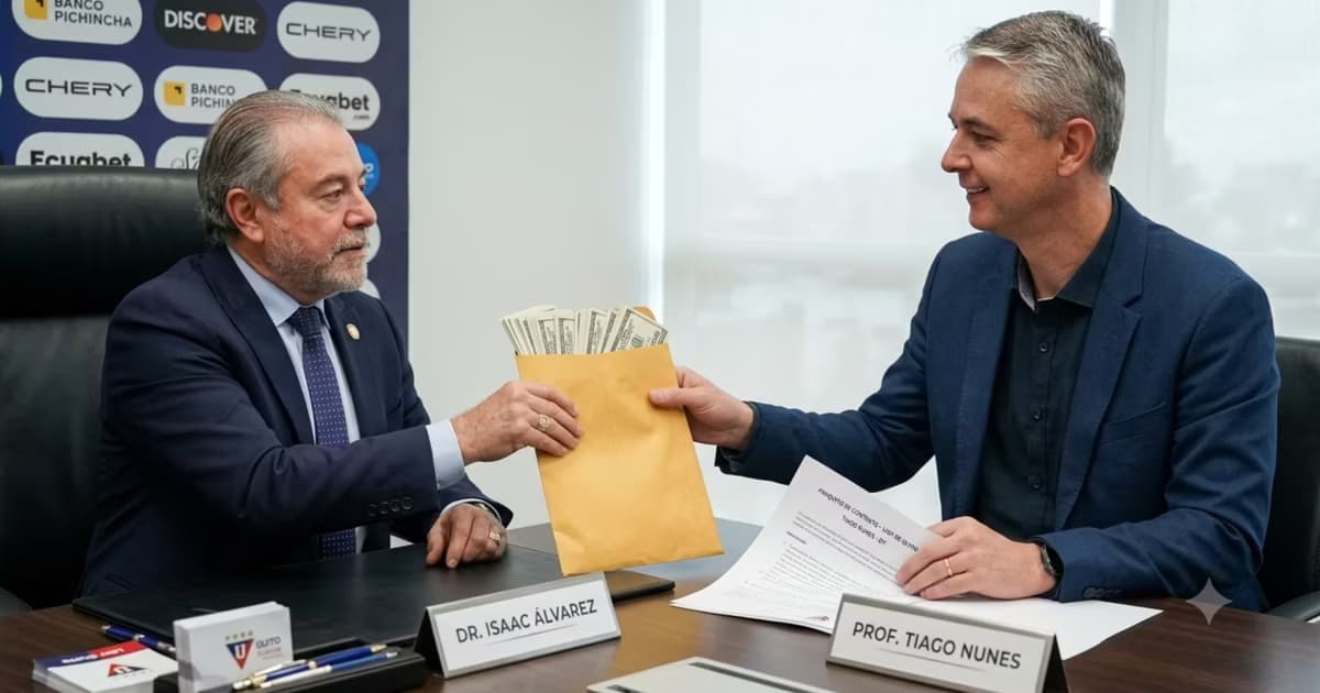 Isaac Alvarez dándole dinero a Tiago Nunes