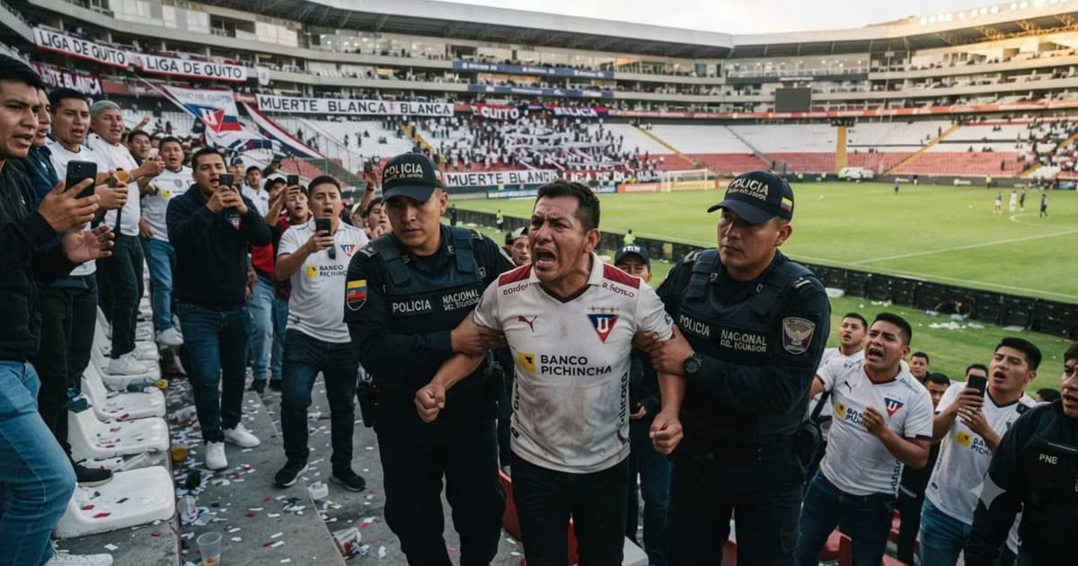 La policía sacando a un hincha de LDU