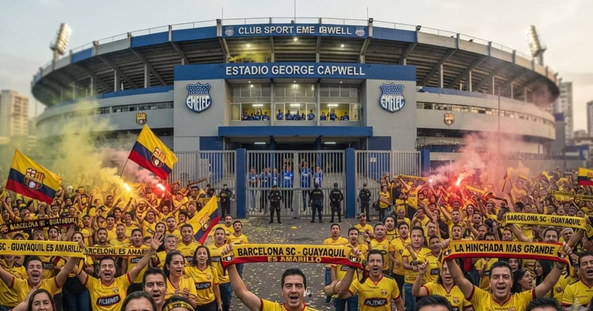 La hinchada de Barcelona afuera del Capwell