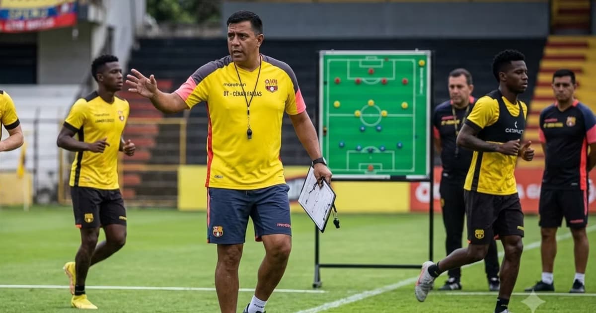 César Farías dirigiendo la practica de Barcelona SC