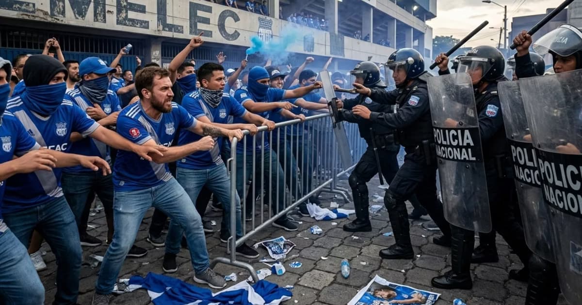 Hinchas de Emelec y la policía