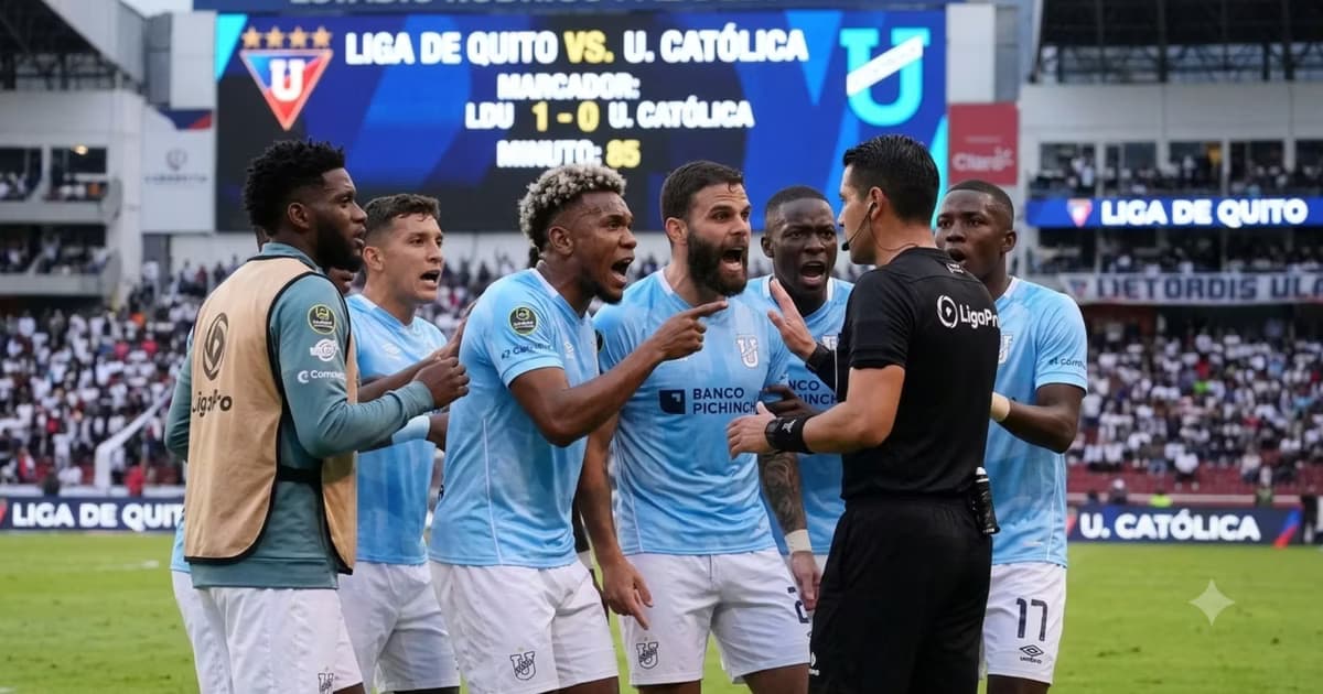 Los jugadores de Católica reclamando al arbitro