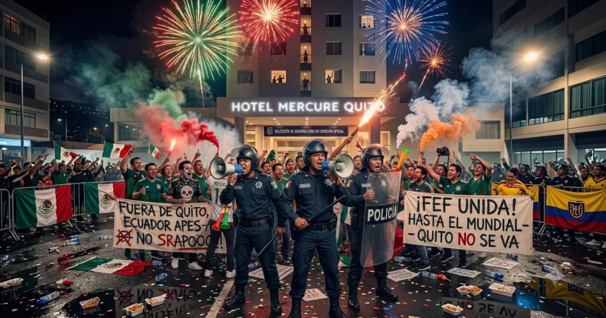 Aficionados y policía mexicana en un hotel