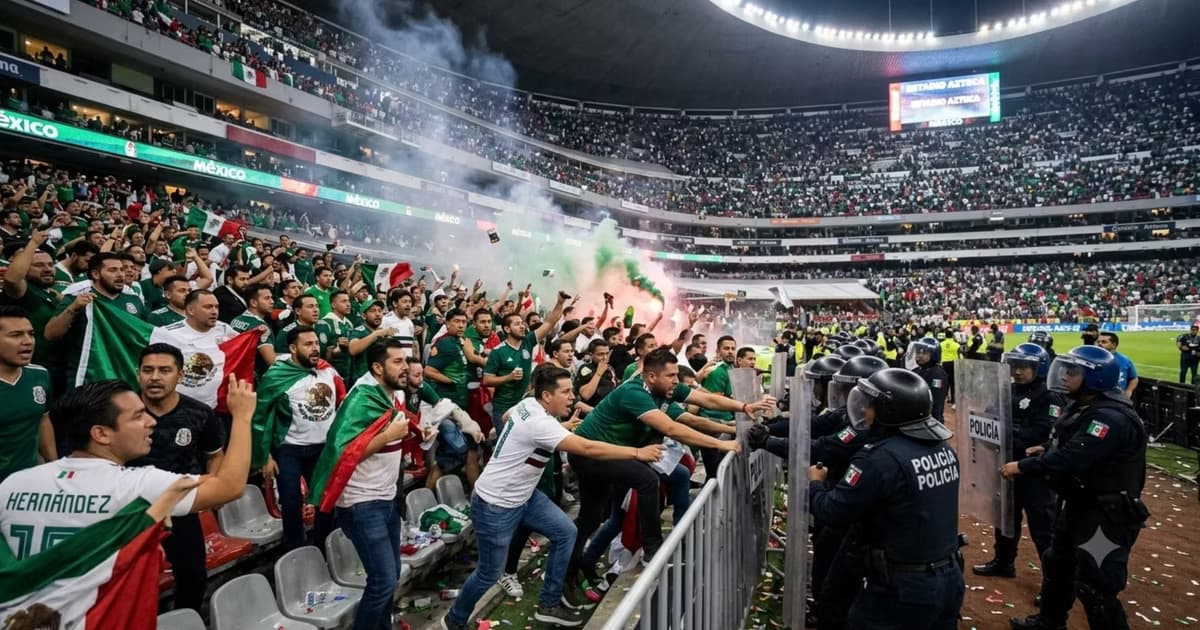 La hinchada mexicana haciendo disturbios en el estadio