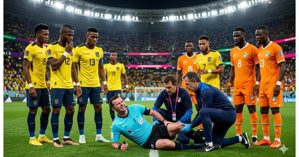 Michael Oliver lesionado mientras los jugadores observan