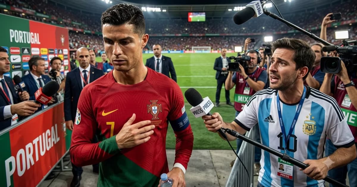 Cristiano Ronaldo ignorando a un periodista con la camiseta argentina
