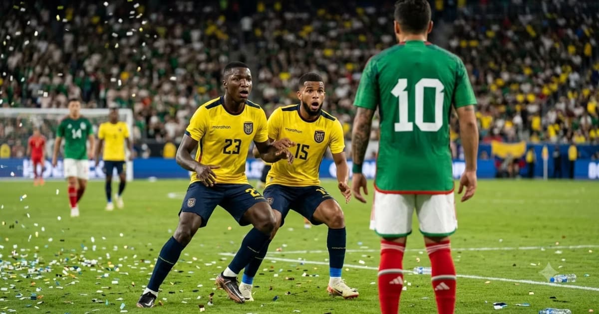 Moisés Caicedo y Pedro Vite viendo a un jugador de México