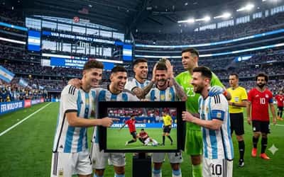La selección argentina viendo el VAR