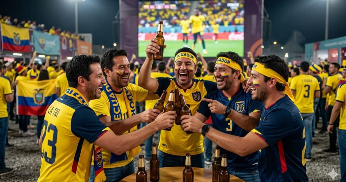 Hinchas ecuatorianos festejando