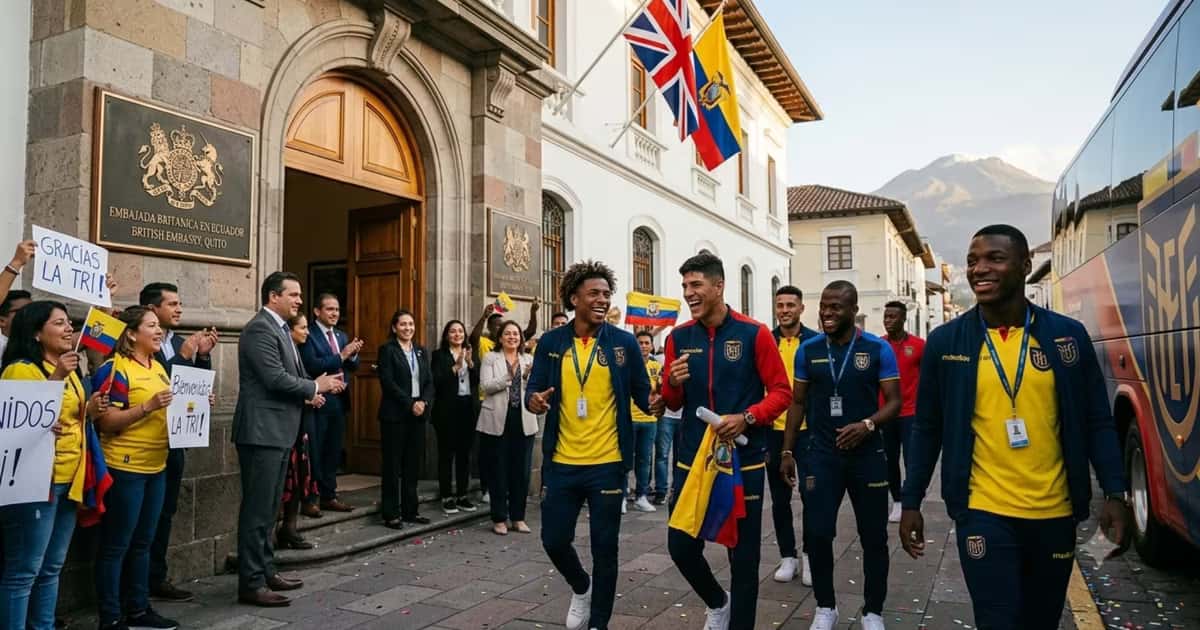 Los jugadores de Ecuador en la embajada británica