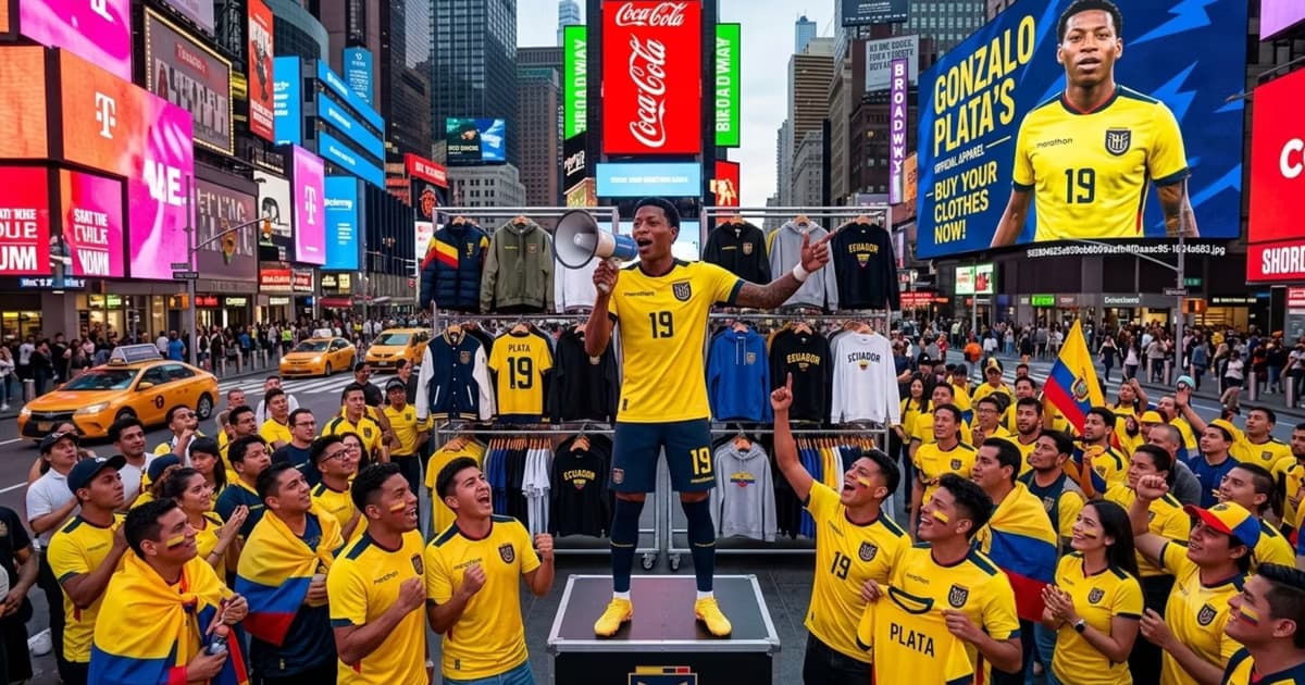 Gonzalo Plata en New York con aficionados de Ecuador