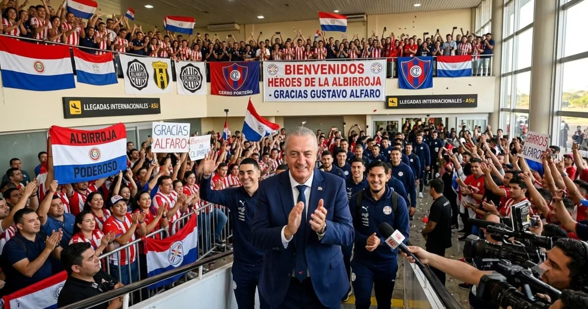 La selección de Paraguay llegando