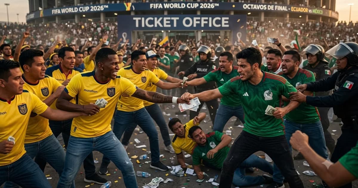 Aficionados mexicanos y ecuatorianos luchando por entradas