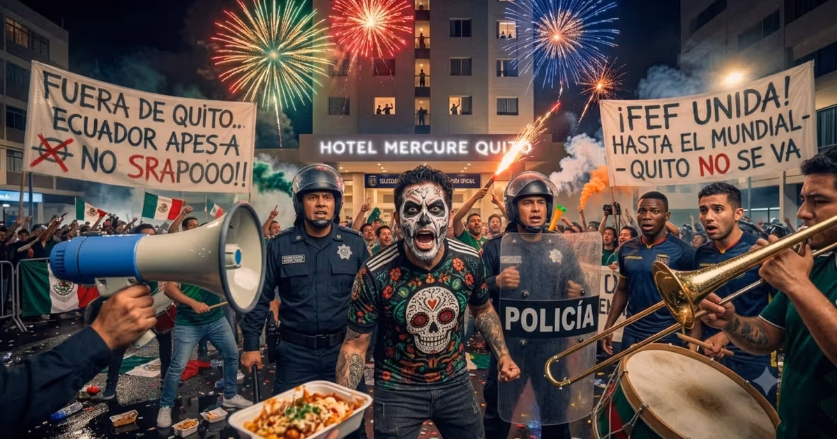 La hinchada mexicana frente a los jugadores de Ecuador