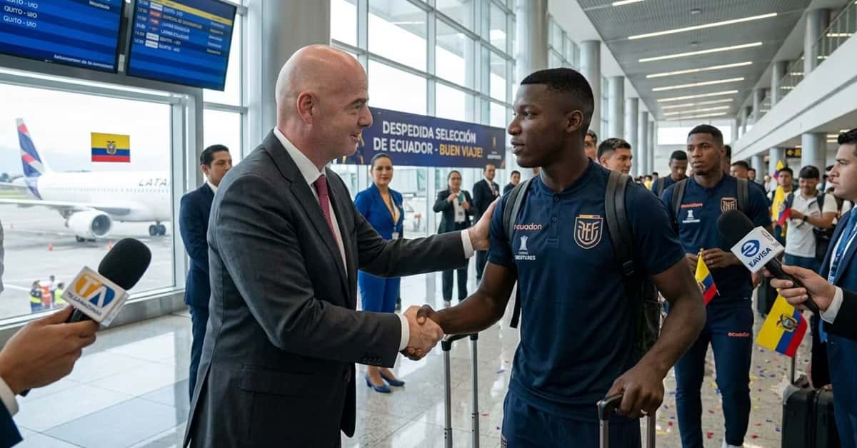 Infantino despidiendo a la selección ecuatoriana