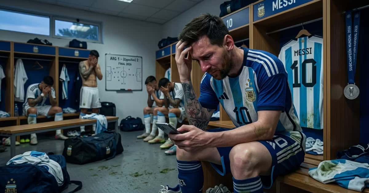 Lionel Messi triste con su celular en la mano