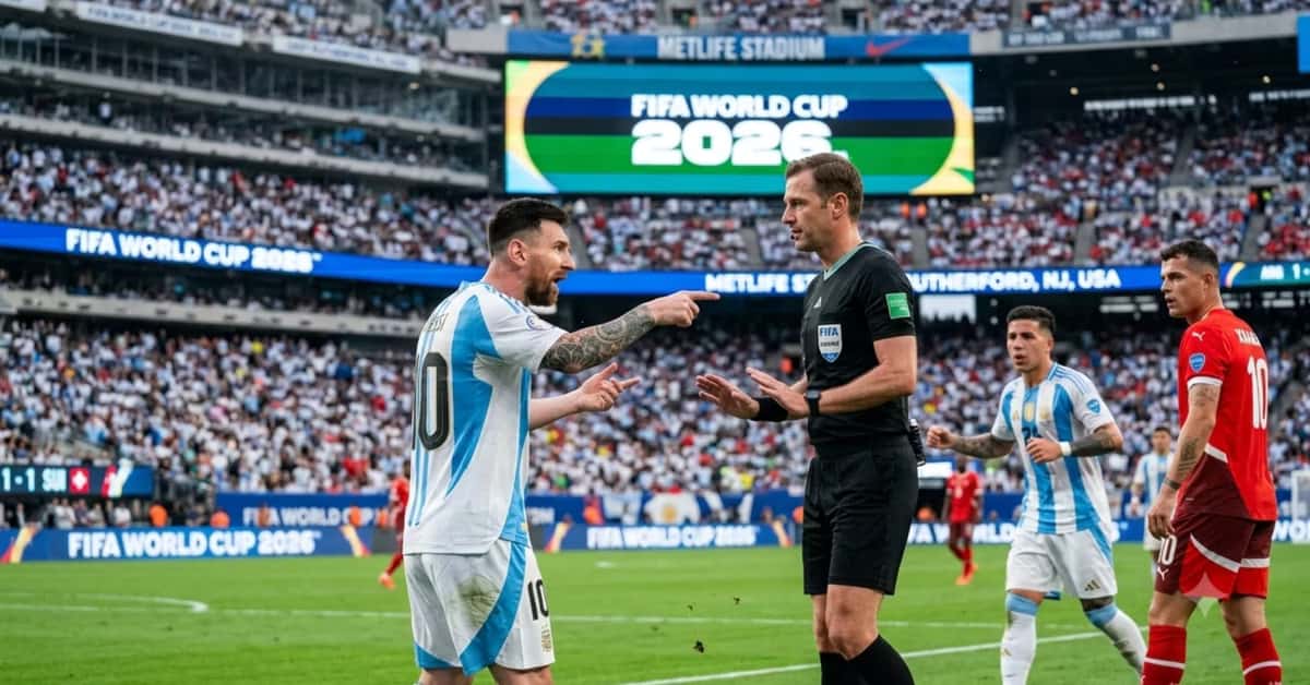 Messi reclamando a un arbitro